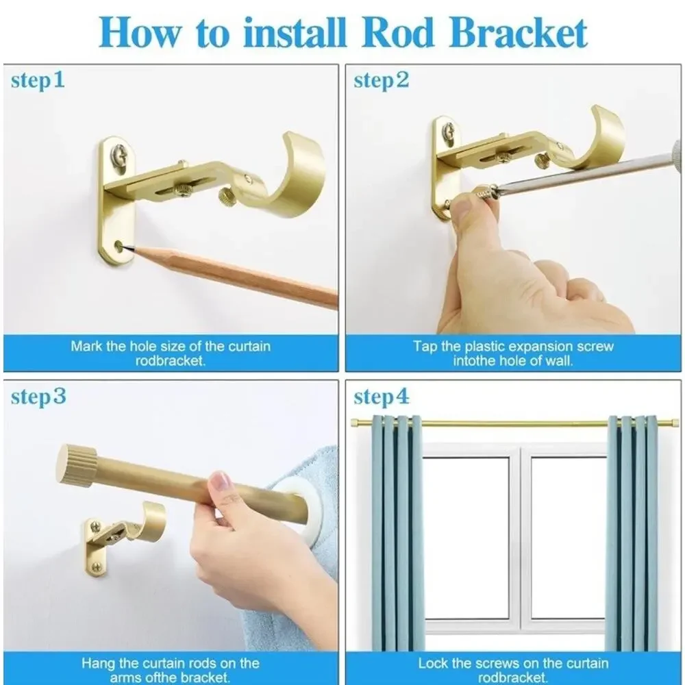 NIB AMZSEVEN Gold Curtain Rod Set Adjustable Window Rod w/ Decorative Finials